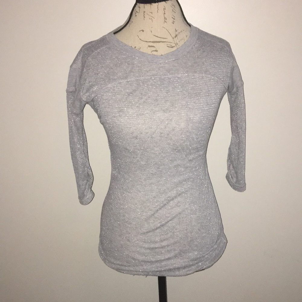 Free People grey/ silver gathered jersey style top